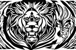 symmetry, lion head and only facing front, glaring, black and white, white background, ink fine line art stylized, vector, design for tattoo tattoo idea