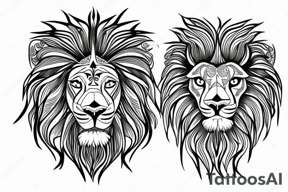 symmetry, lion head and only facing front, glaring, black and white, white background, ink fine line art stylized, vector, design for tattoo tattoo idea symmetry, lion head and only facing front, glaring, black and white, white background, ink fine line art stylized, vector, design for tattoo tattoo idea