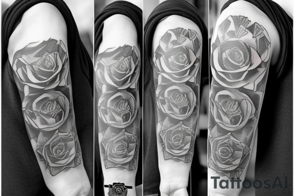 Rose, money handcuff, ladder, watch full sleeves tattoo idea
