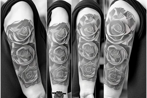 Rose, money handcuff, ladder, watch full sleeves tattoo idea