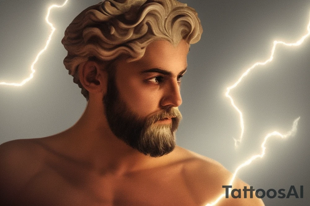 Greek god Zeus with lighting coming out his eye and the phase “ Ο Πραγματικός Δίας“ and with the date “8 Νοεμβρίου 2013” tattoo idea
