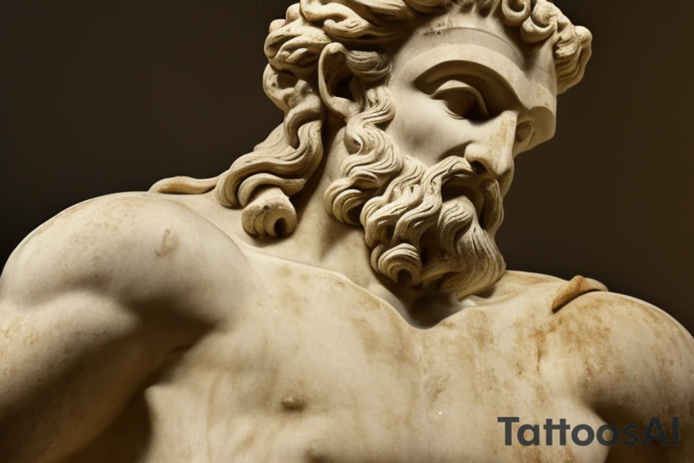 Greek god Zeus with lighting coming out his eye and the phase “ Ο Πραγματικός Δίας“ and with the date “8 Νοεμβρίου 2013” tattoo idea