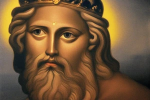 Greek god Zeus with lighting coming out his eye and the phase “ Ο Πραγματικός Δίας“ and with the date “8 Νοεμβρίου 2013” tattoo idea