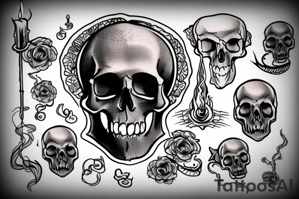 Candle with a skull on smoke tattoo idea