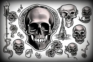 Candle with a skull on smoke tattoo idea