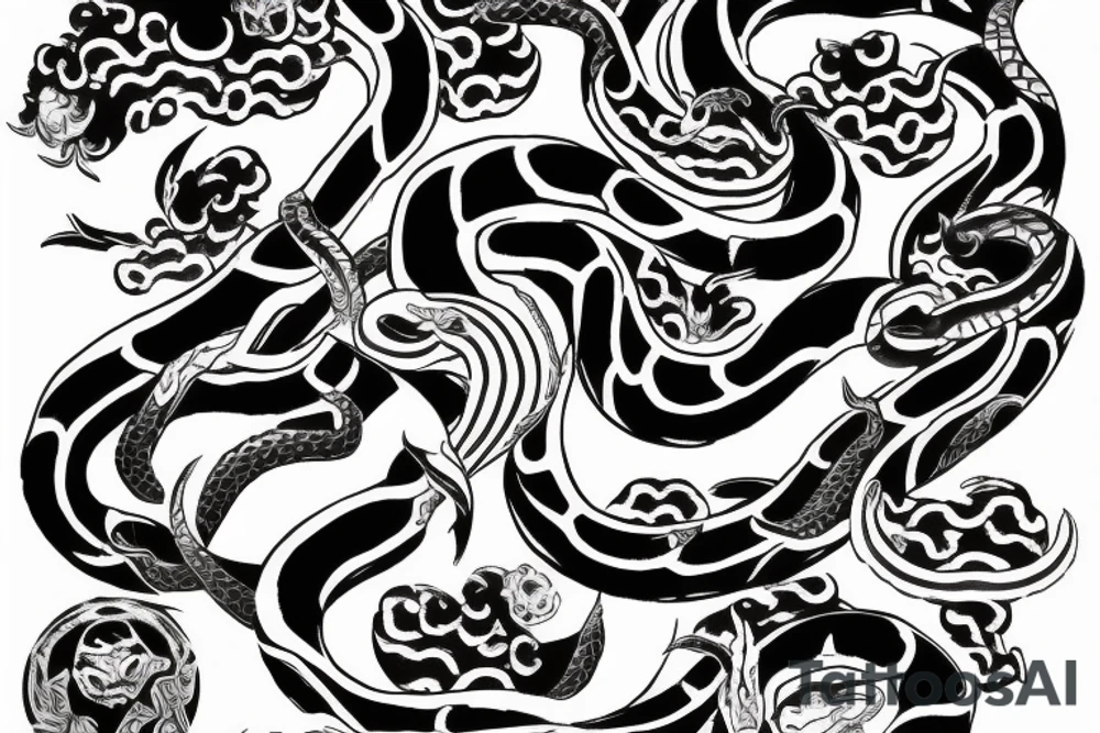 Snake, moon, japanese tattoo idea