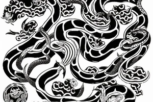 Snake, moon, japanese tattoo idea