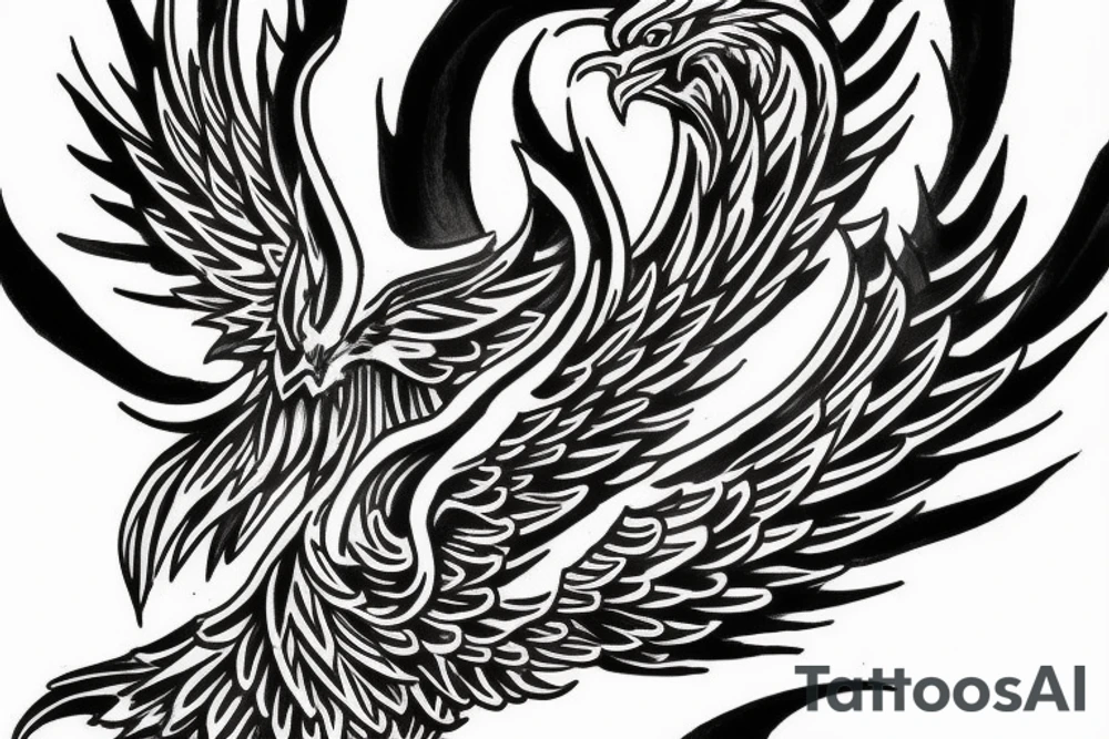 A phoenix coming from flames looking upwards tattoo idea