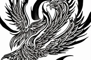 A phoenix coming from flames looking upwards tattoo idea