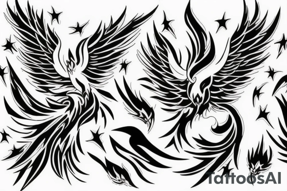 A phoenix coming from flames looking upwards tattoo idea