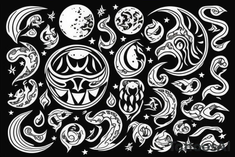 the moon with fire tattoo idea