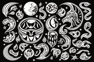 the moon with fire tattoo idea