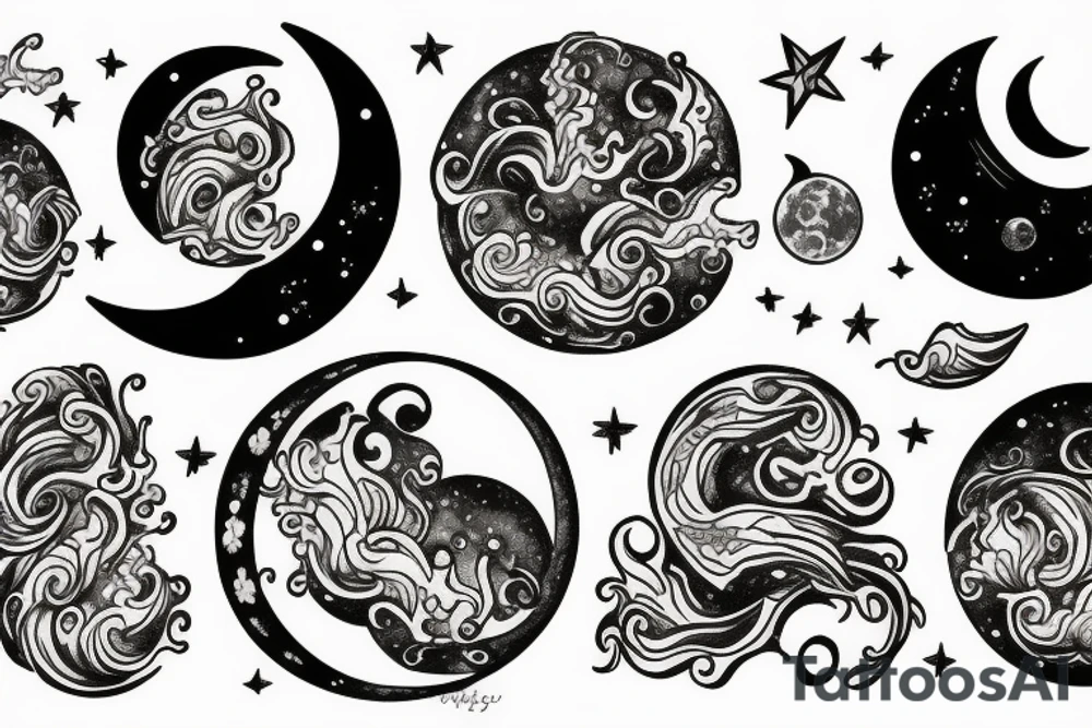 the moon with fire tattoo idea