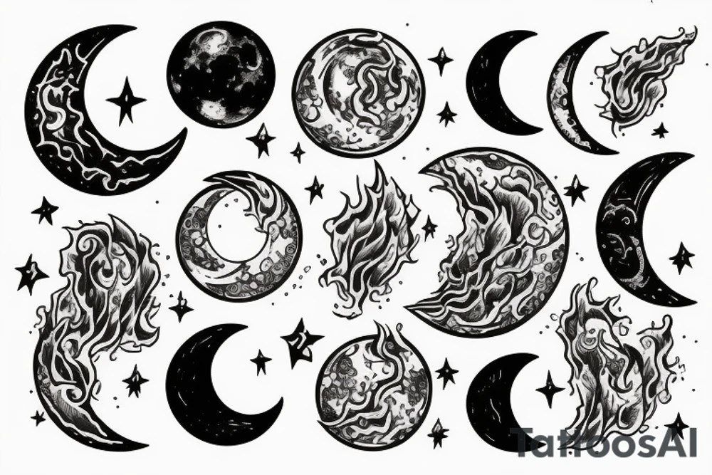 the moon with fire tattoo idea