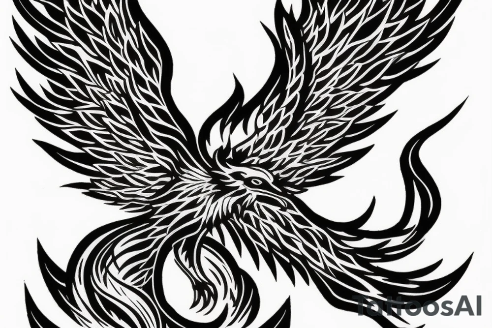 A phoenix coming from flames looking upwards tattoo idea
