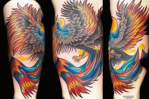 A phoenix coming from flames looking upwards tattoo idea