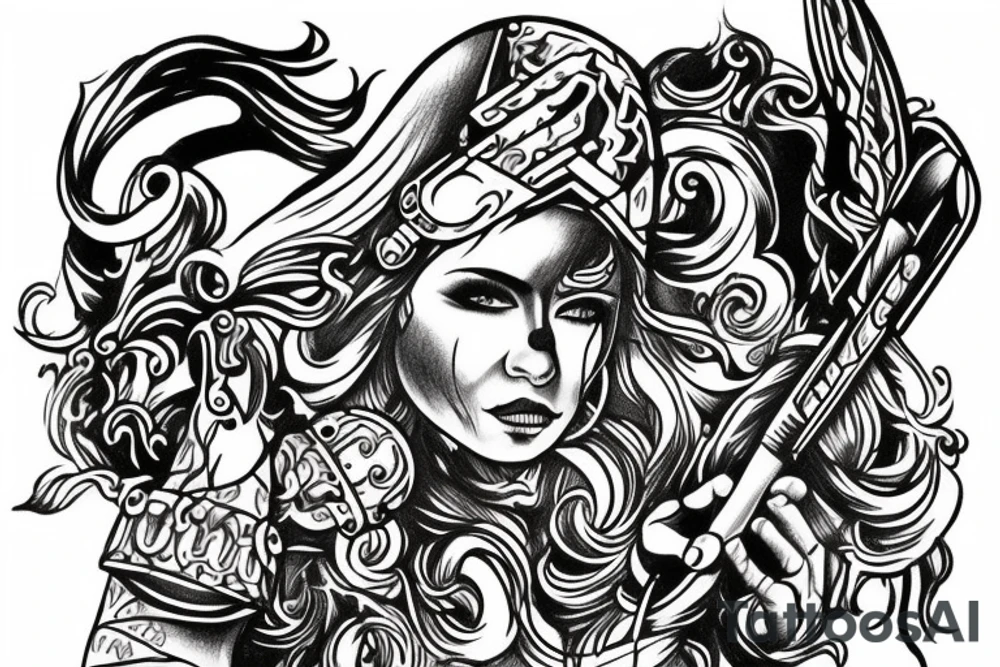 Women viking gun gangster tattoo idea
