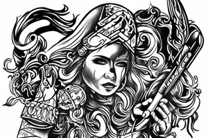 Women viking gun gangster tattoo idea