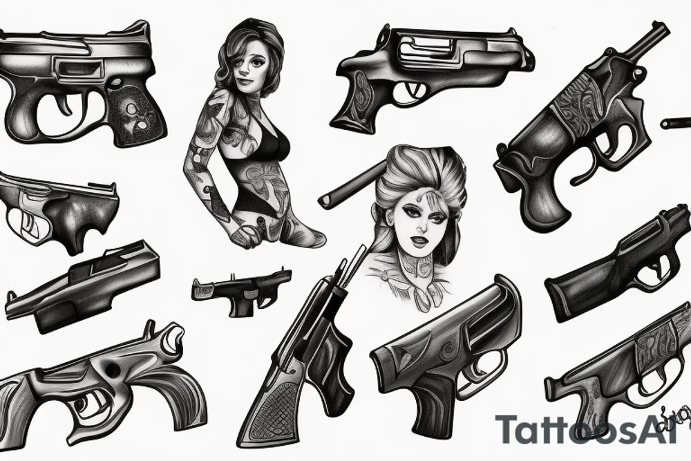 Women holding gun tattoo idea