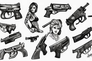 Women holding gun tattoo idea