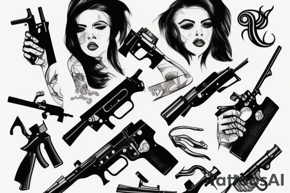 Women holding gun tattoo idea