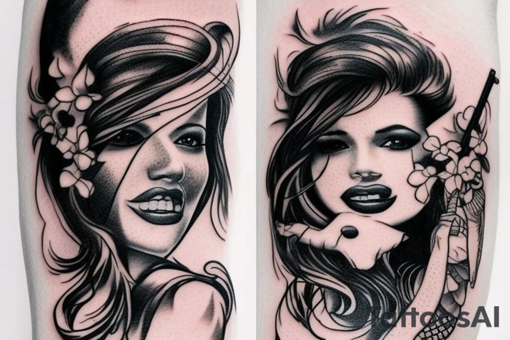 Women holding gun tattoo idea