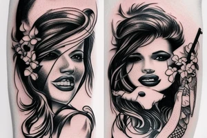 Women holding gun tattoo idea