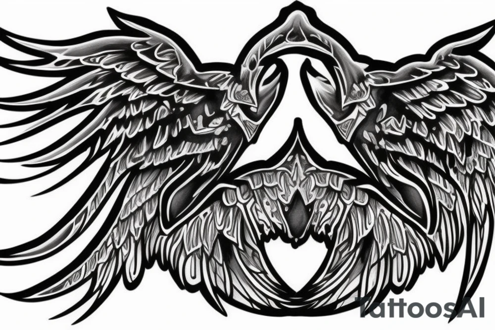 Black staff with bone wings protruding from it tattoo idea