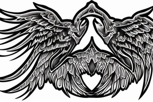 Black staff with bone wings protruding from it tattoo idea