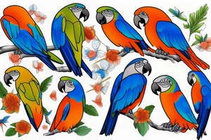 Two blue and orange parrots tattoo idea