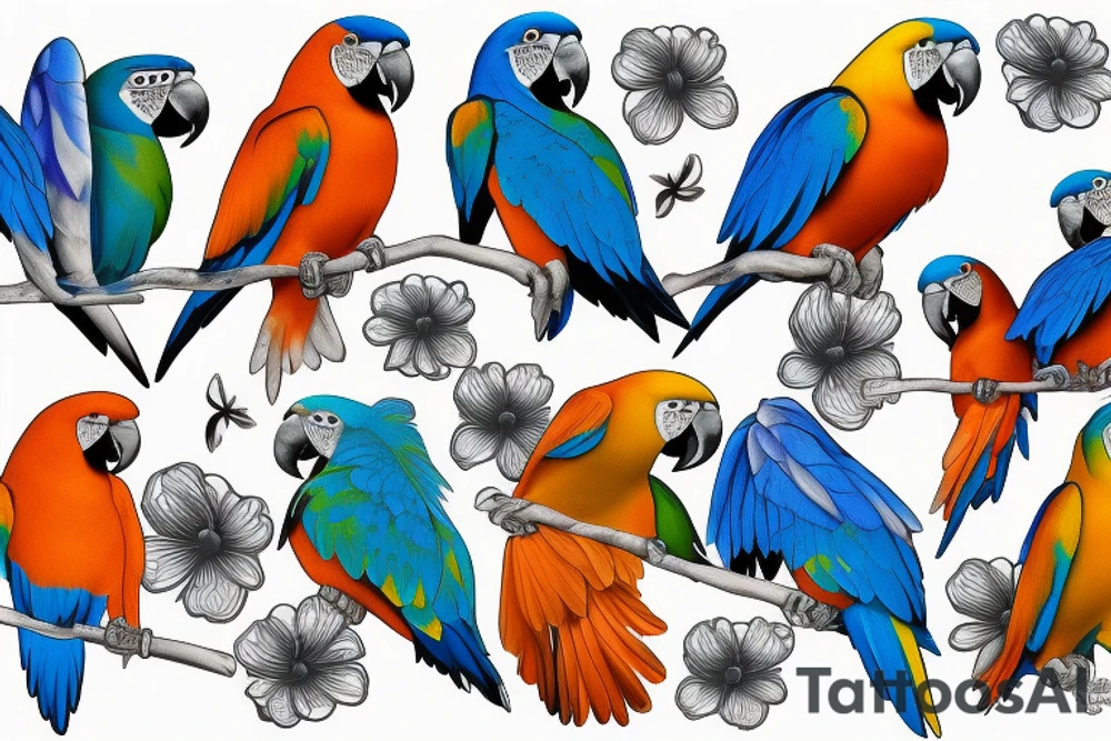 Two blue and orange parrots tattoo idea