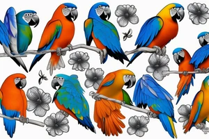 Two blue and orange parrots tattoo idea