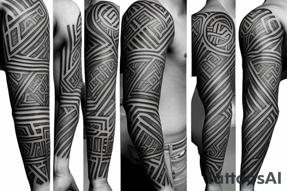 sacred geometric rune symbol sleeve tattoo for men tattoo idea
