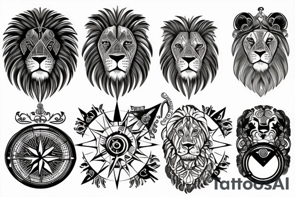 Lion with a compass tattoo idea
