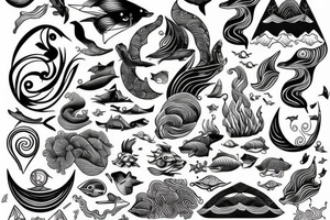 Secret geometry, waves , sea animals tattoo idea