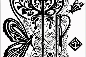 dagger with a butterfly on the knife and a heart on the handle tattoo idea