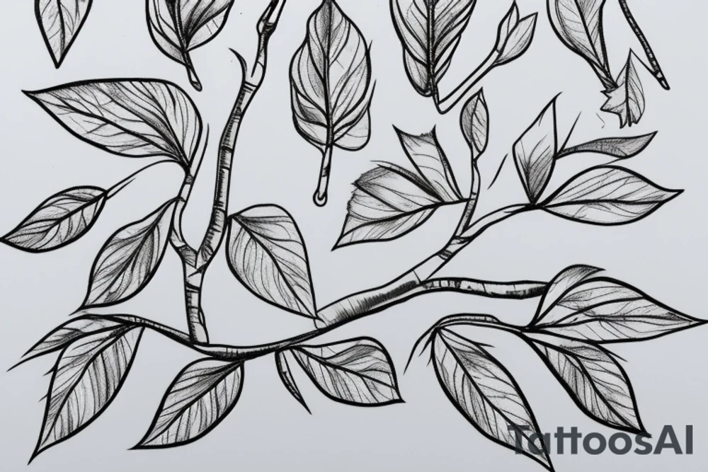 Fine line silver birch tree with leaves and roots tattoo idea