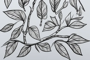 Fine line silver birch tree with leaves and roots tattoo idea