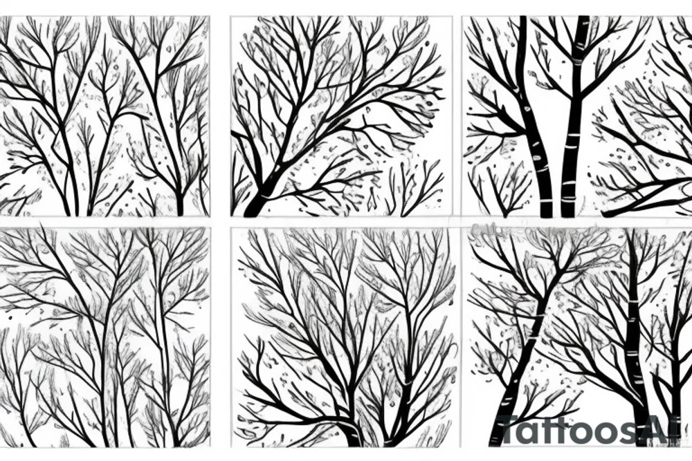 Fine line silver birch tree with leaves and roots tattoo idea