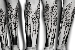 Fine line silver birch tree with leaves and roots tattoo idea