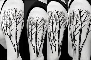 Multi stem silver birch tree with leaves on shoulder tattoo idea