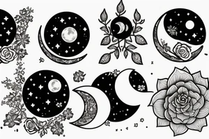 5 flowers, a moon, god tattoo idea