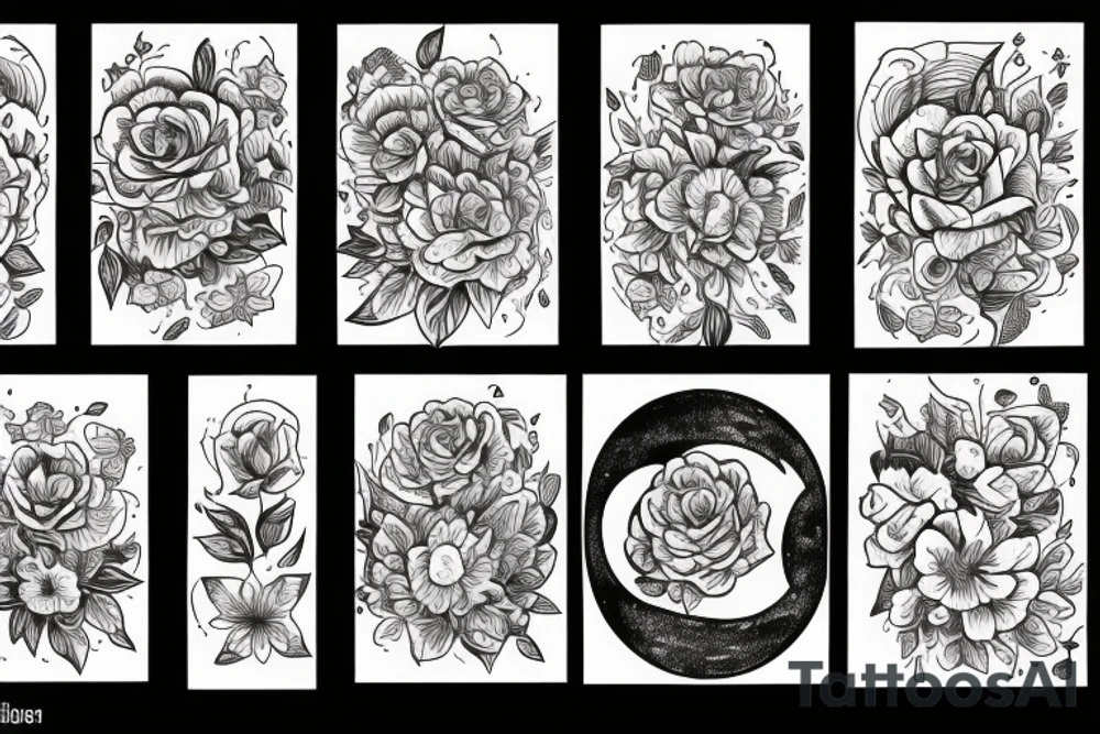 5 flowers, a moon, guitarr tattoo idea