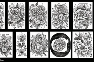 5 flowers, a moon, guitarr tattoo idea
