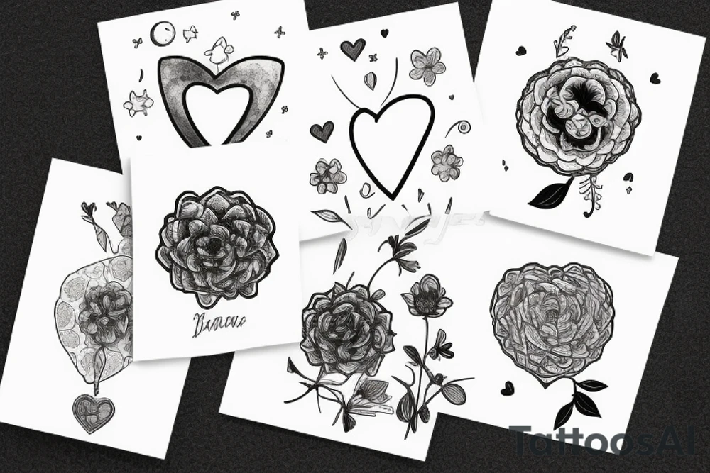 5 flowers, a moon, heart tattoo idea