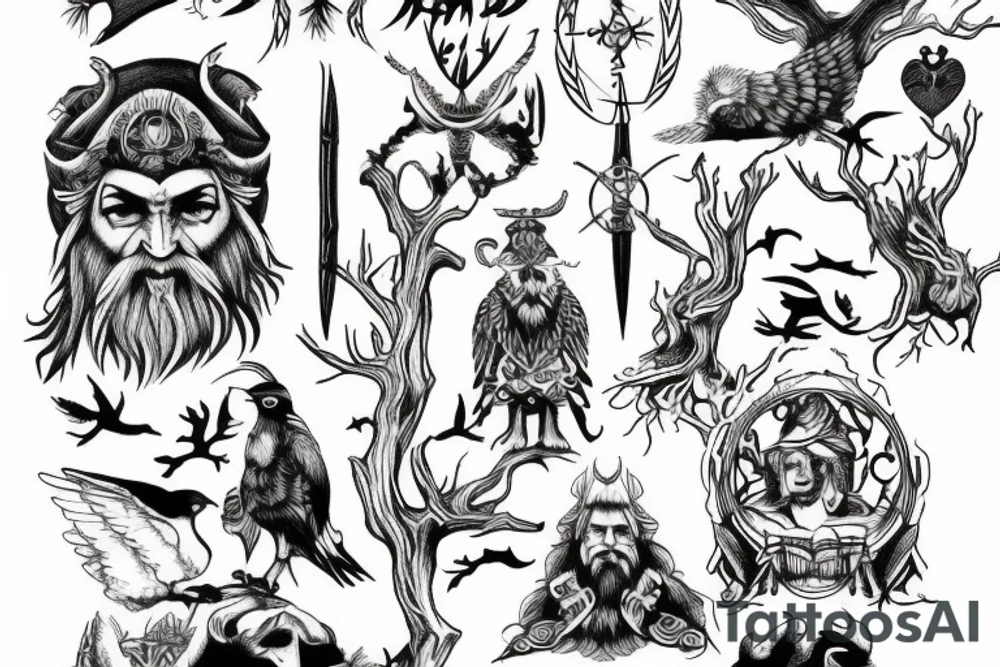 Odin hanging on tree tattoo idea