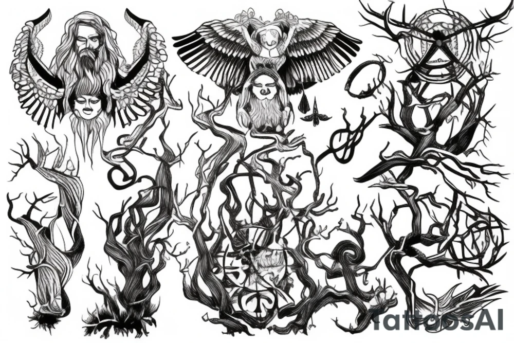 Odin hanging on tree tattoo idea