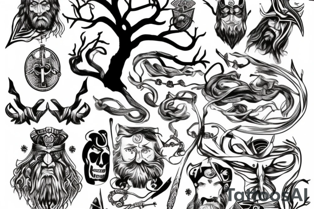 odin hanging on tree tattoo idea