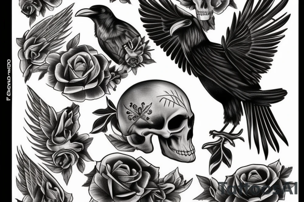black raven with skull tattoo idea