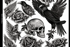 black raven with skull tattoo idea